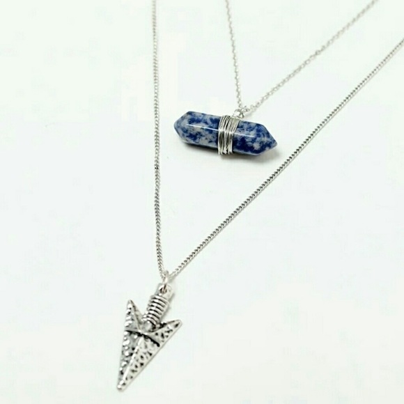 Layered Arrowhead Necklace with Sodalite Stone - Picture 3 of 6